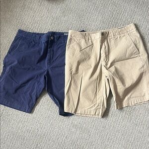 2 pair of Bonobos Navy and Tan Flat Front Shorts size 35